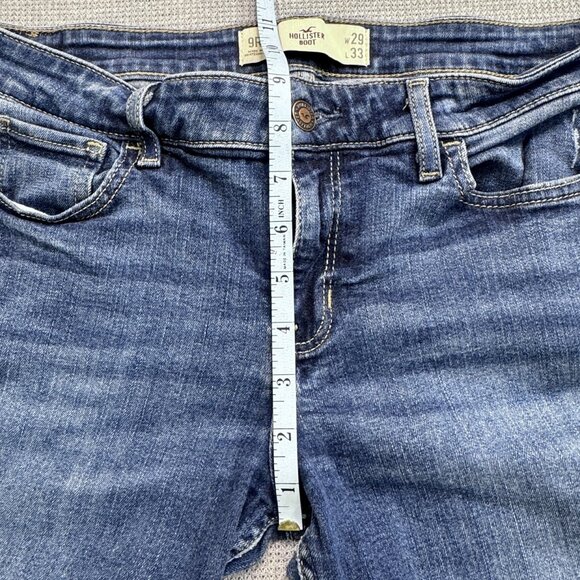 Hollister Womens 9R Blue Distressed Bootcut Jeans Denim Ripped Knee Medium Wash - Picture 10 of 13